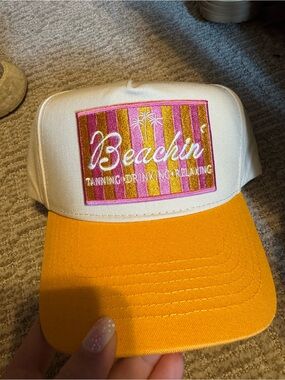 Beachin' White and Orange Trucker Hat